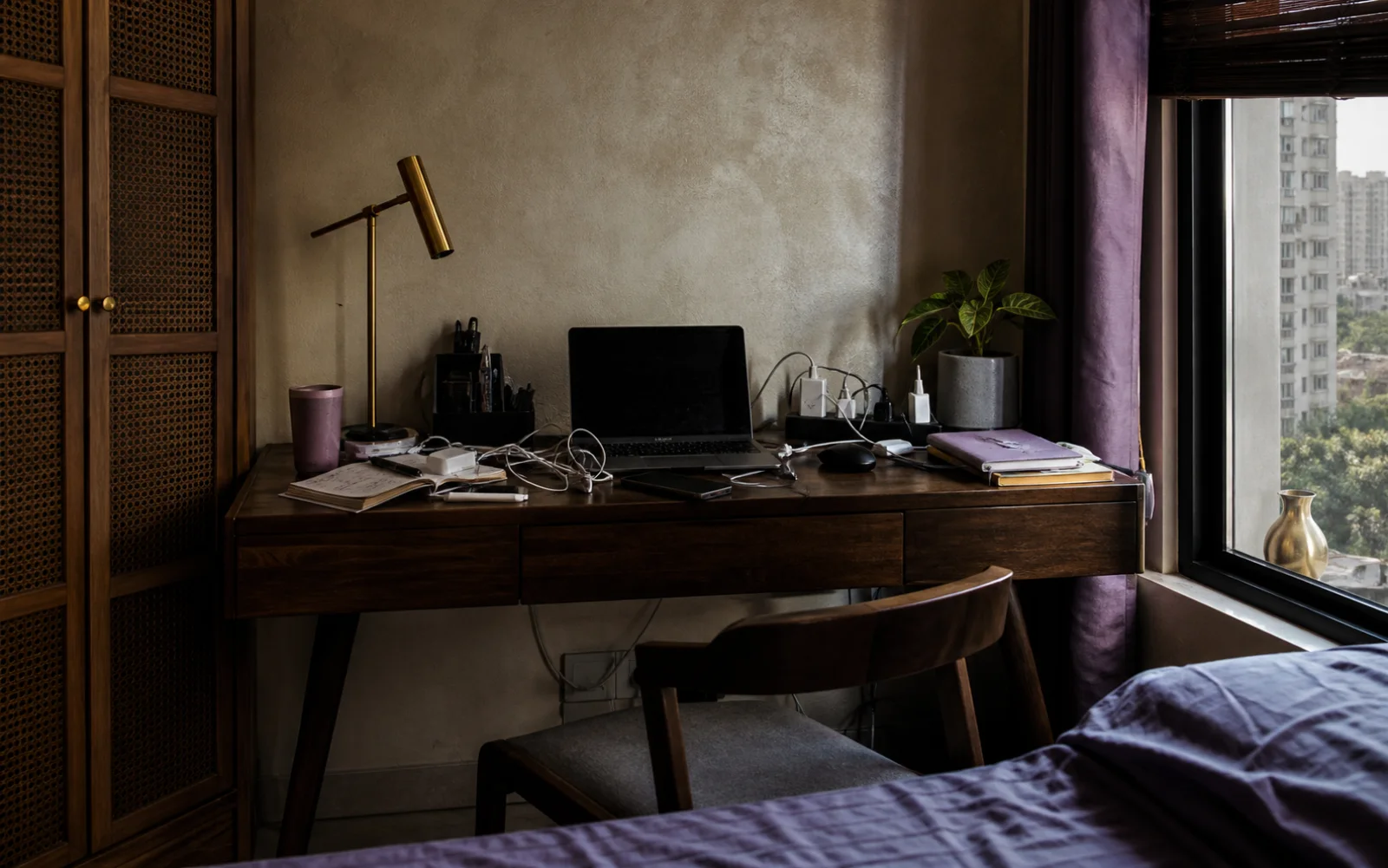 Messy compact desk before transformation