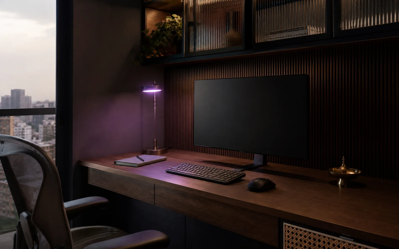Focus desk mood in a compact modern Indian apartment